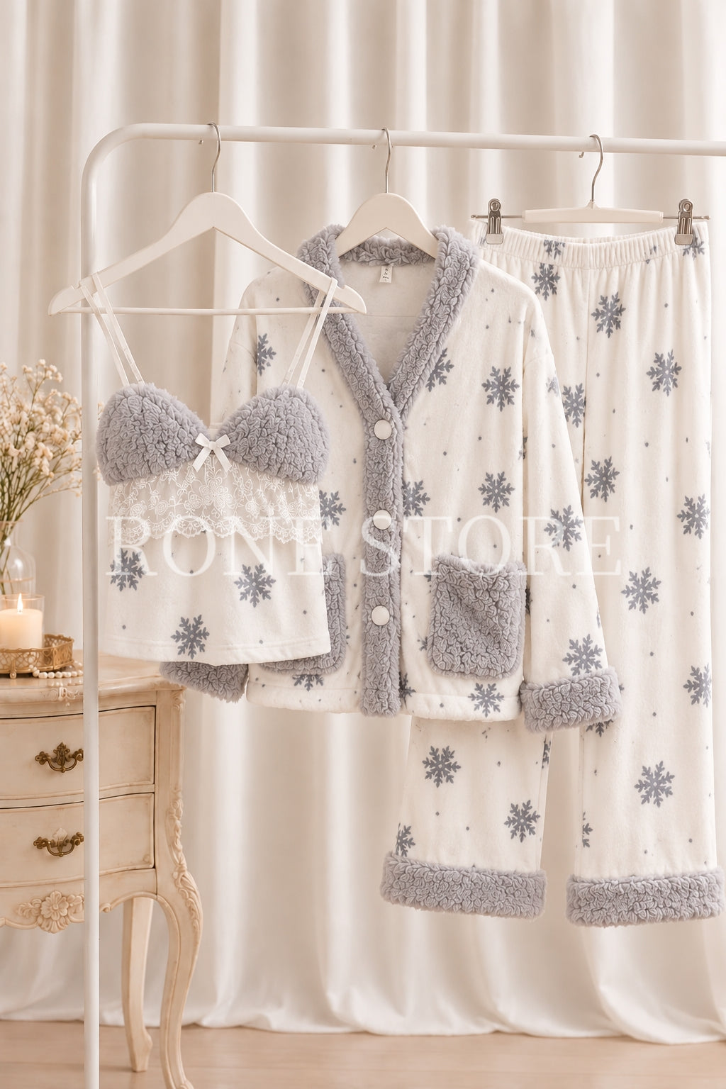 Frosty Elegance Pajama Set 3pcs set with slipper