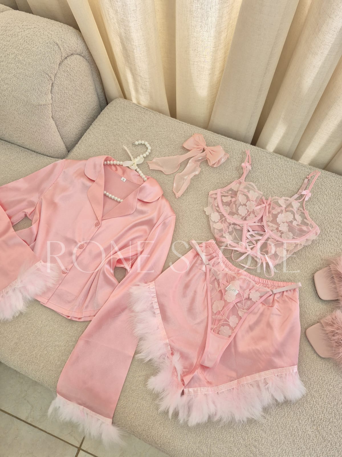Pink Satin Short Set