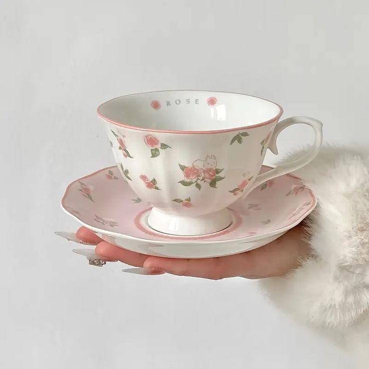 Vintage Rose Floral Teacup & Saucer