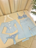 Blue Off-Shoulder PJ & Lingerie Set