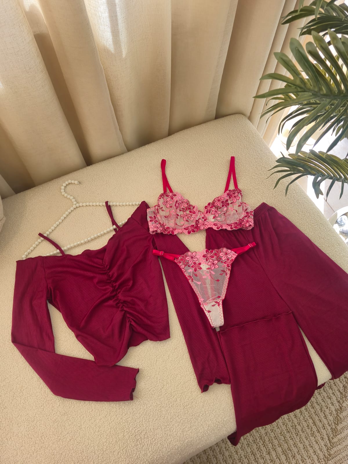 Burgundy PJ & Lingerie Set