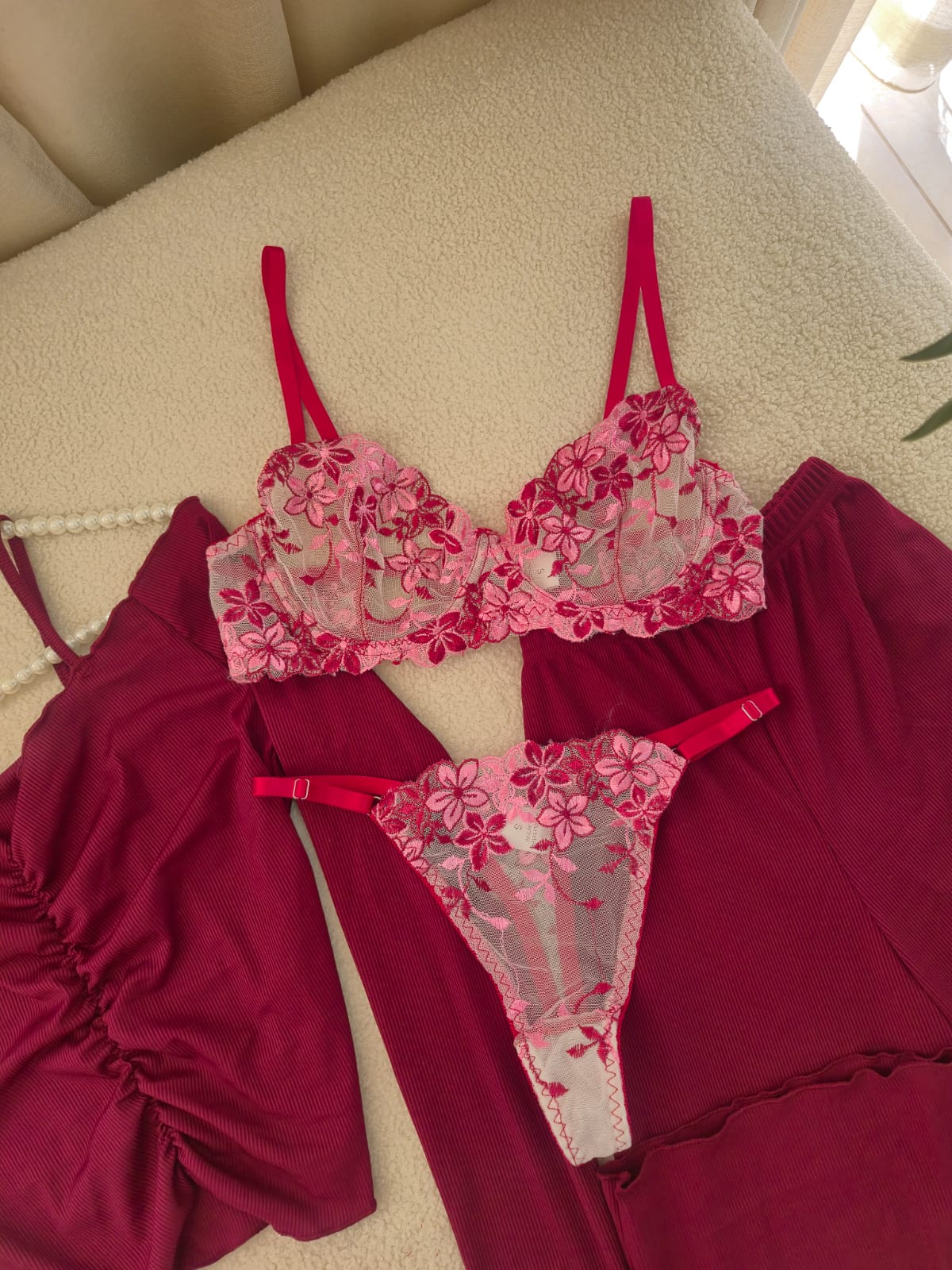 Burgundy PJ & Lingerie Set