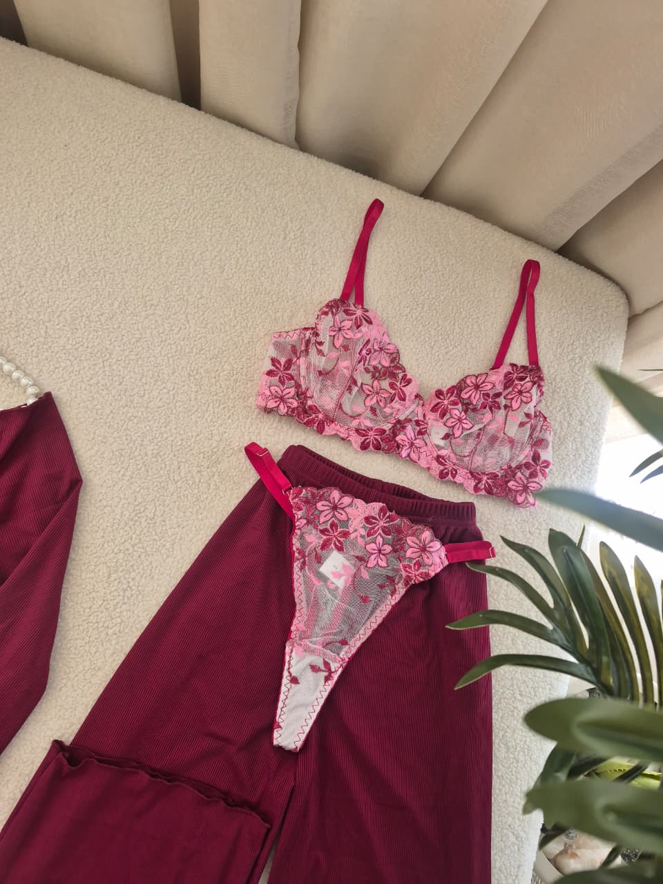 Burgundy PJ & Lingerie Set