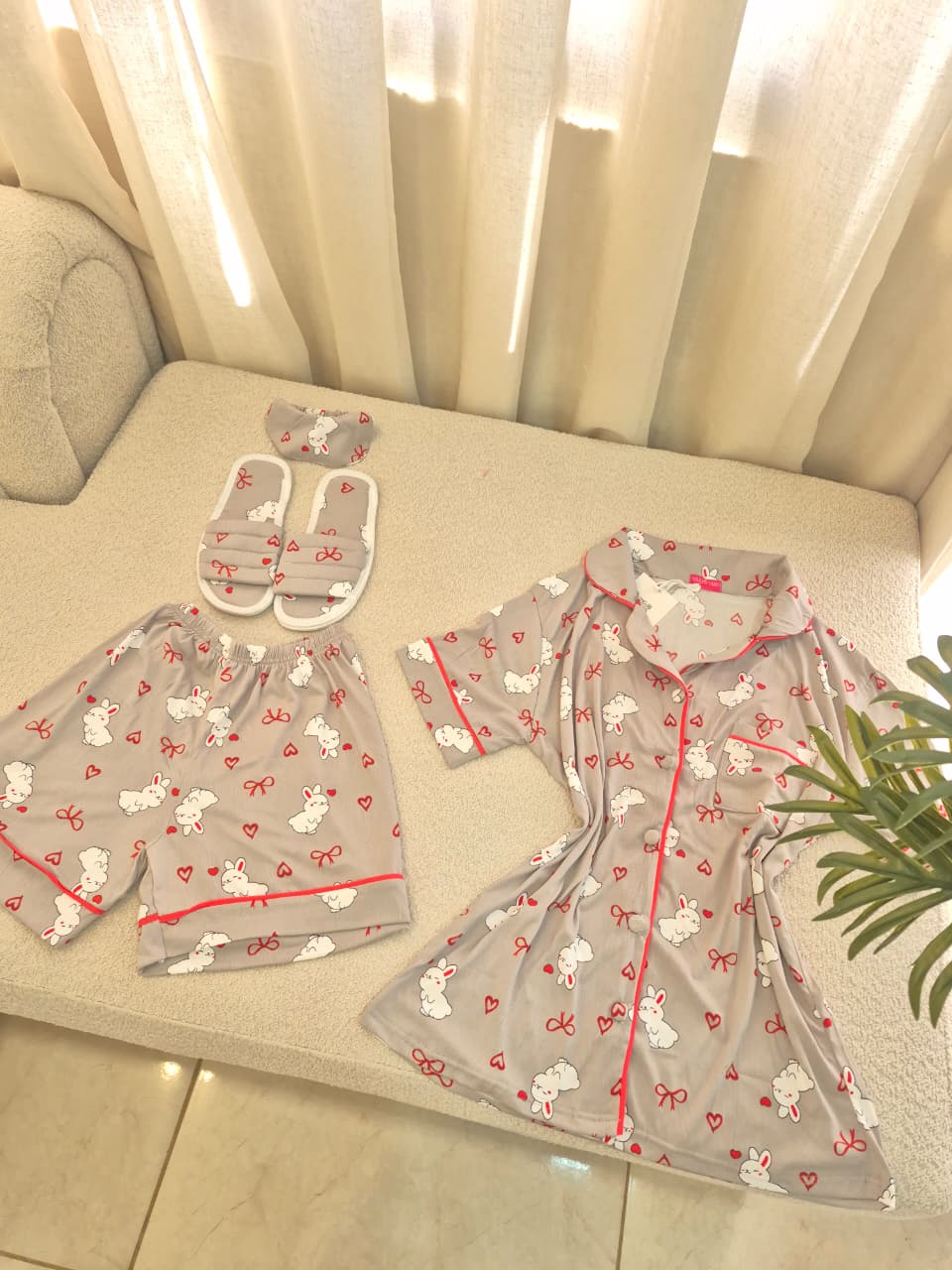 Cotton Gray Bunny Short PJ Set