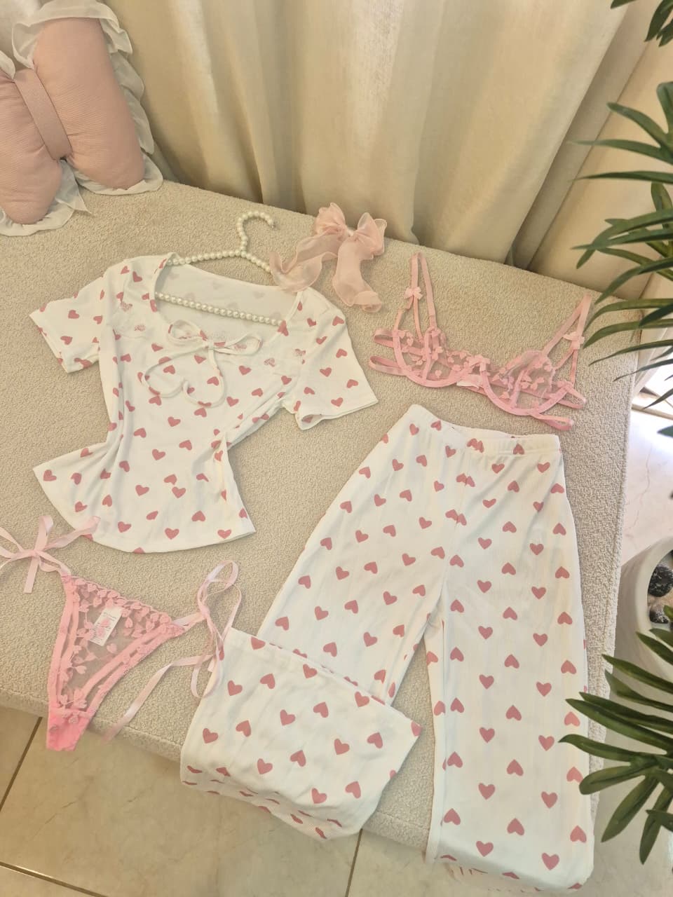SUMMER PINK HEART PJ & LINGERIE SET