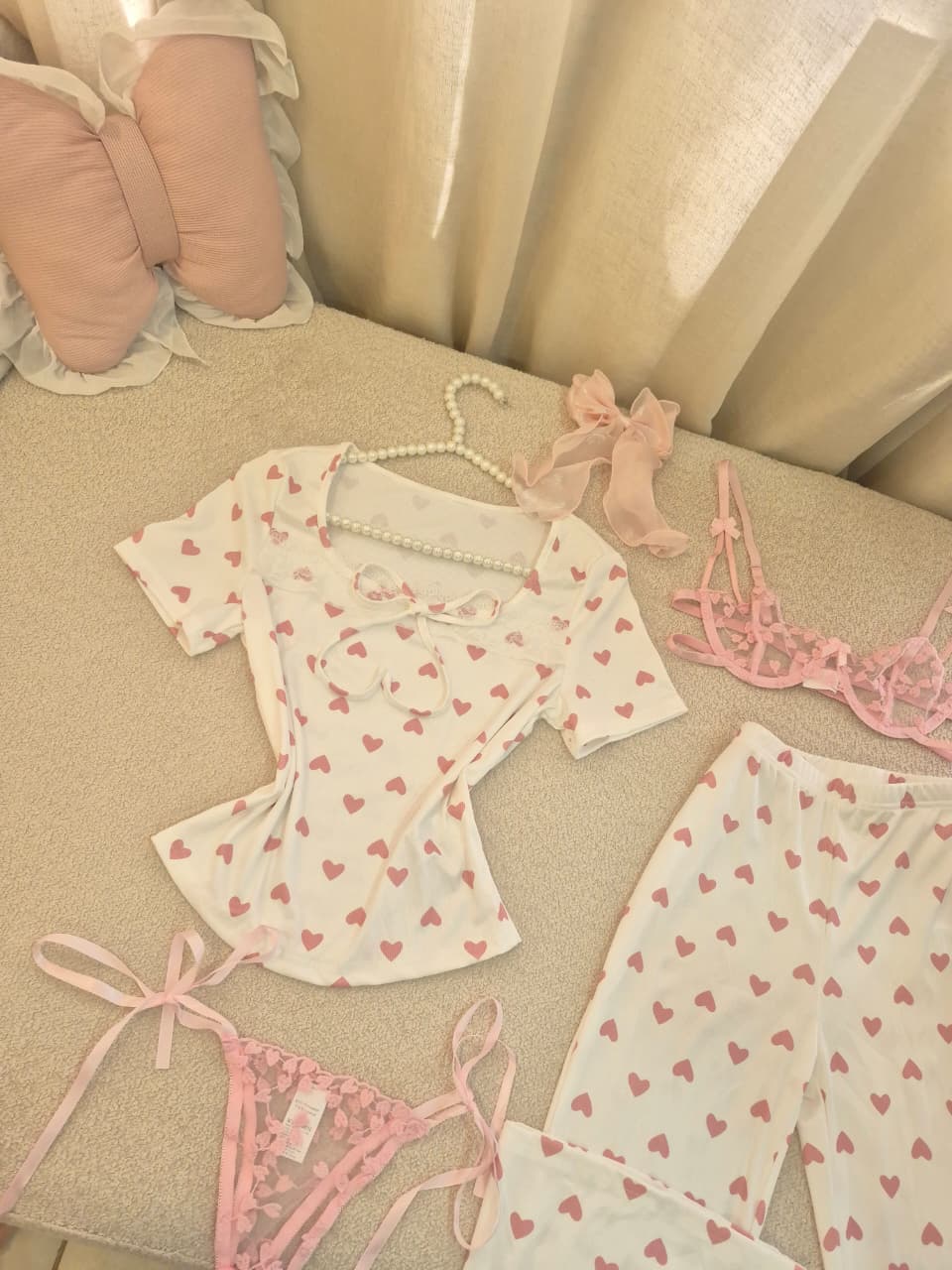 SUMMER PINK HEART PJ & LINGERIE SET