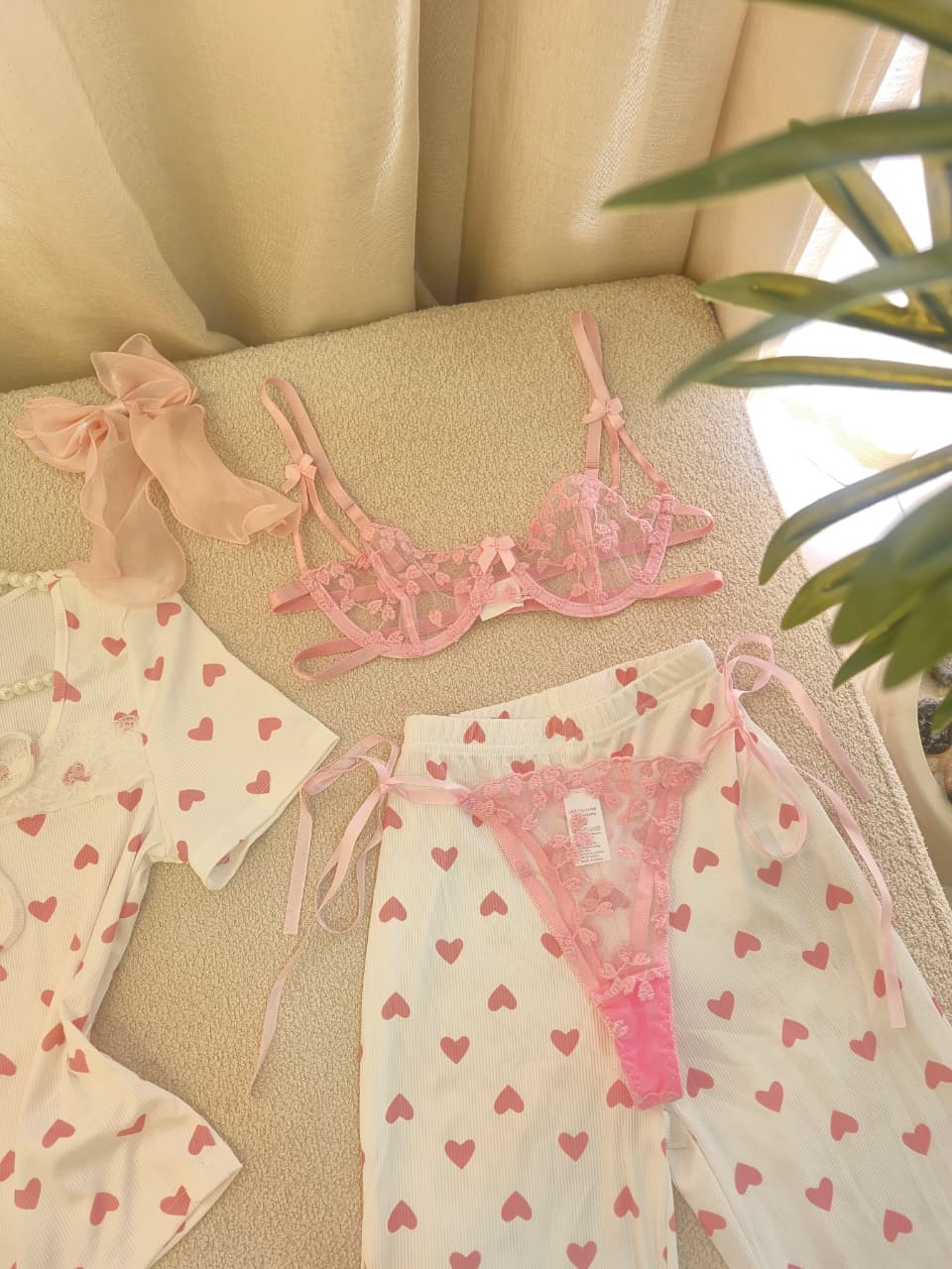 SUMMER PINK HEART PJ & LINGERIE SET