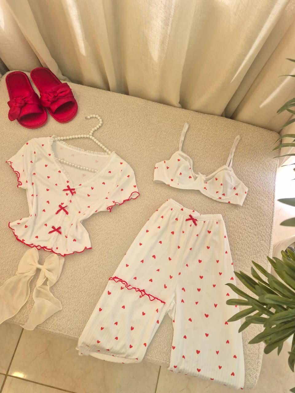 SUMMER RED HEART PJ & BRA SET