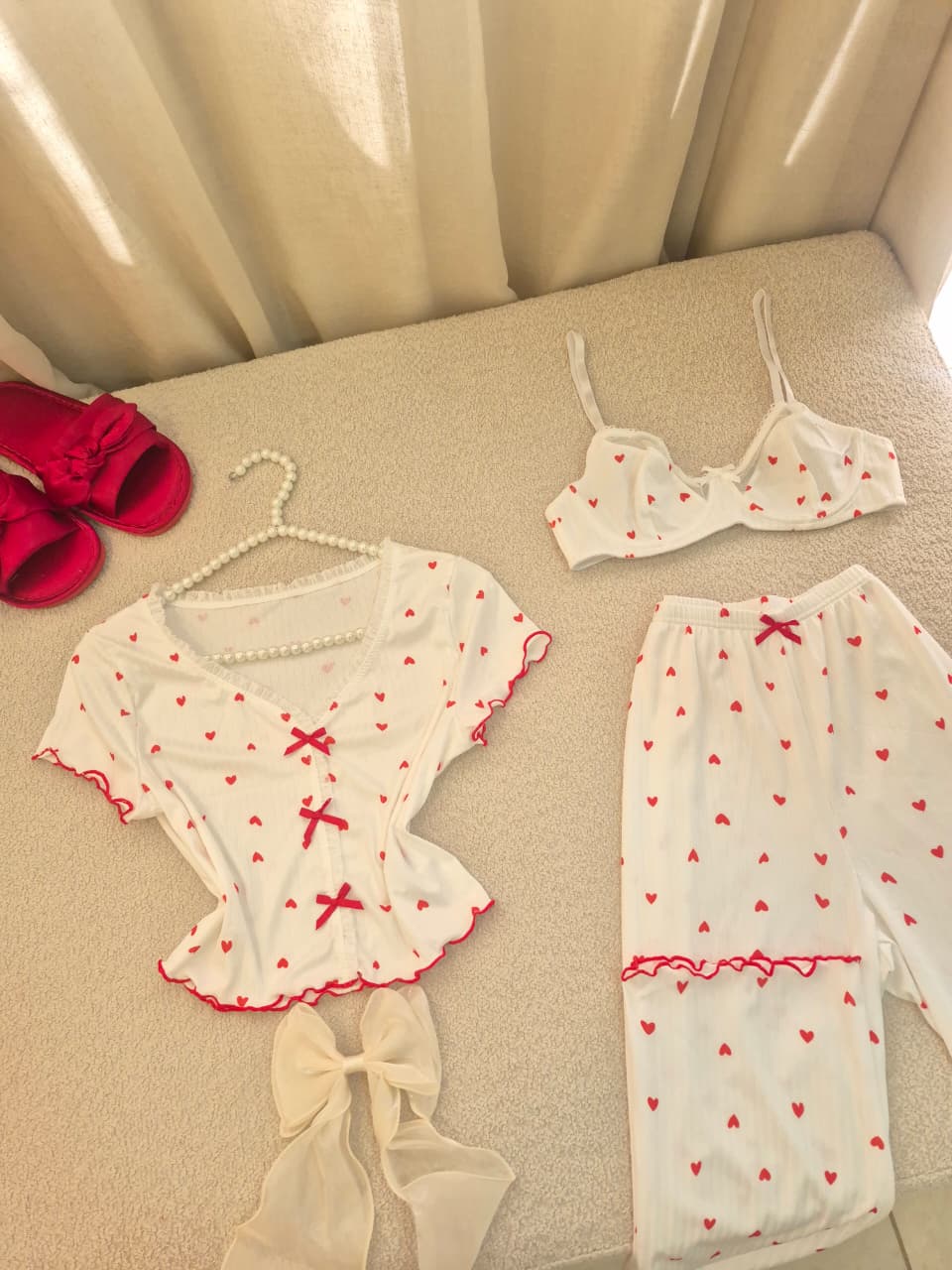 SUMMER RED HEART PJ & BRA SET