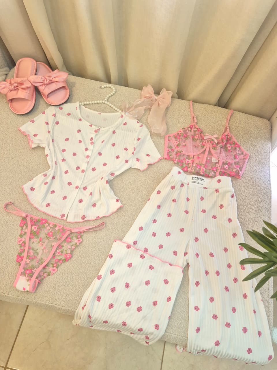 SUMMER Pink FLOWER PJ & LINGERIE SET