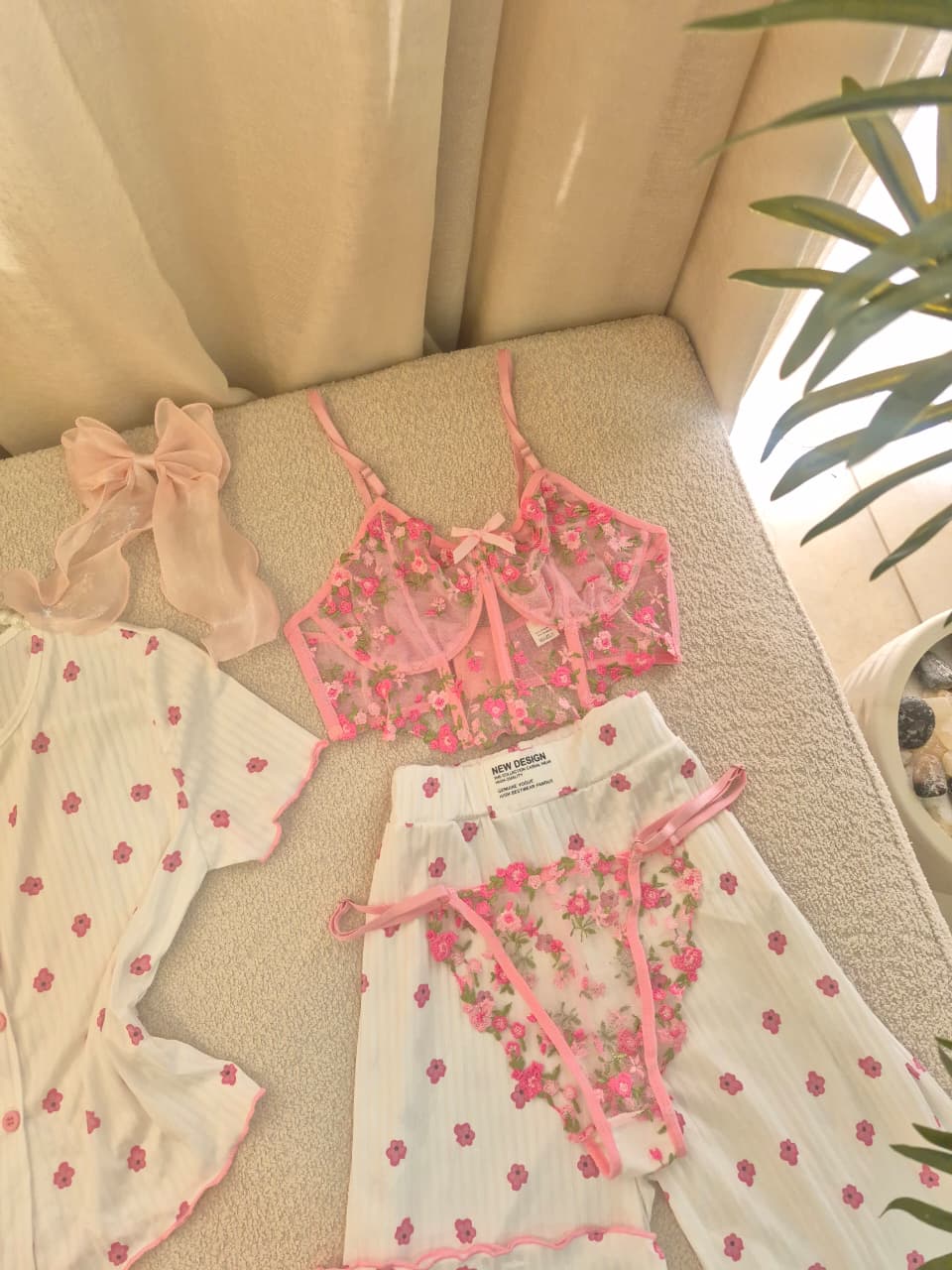 SUMMER Pink FLOWER PJ & LINGERIE SET