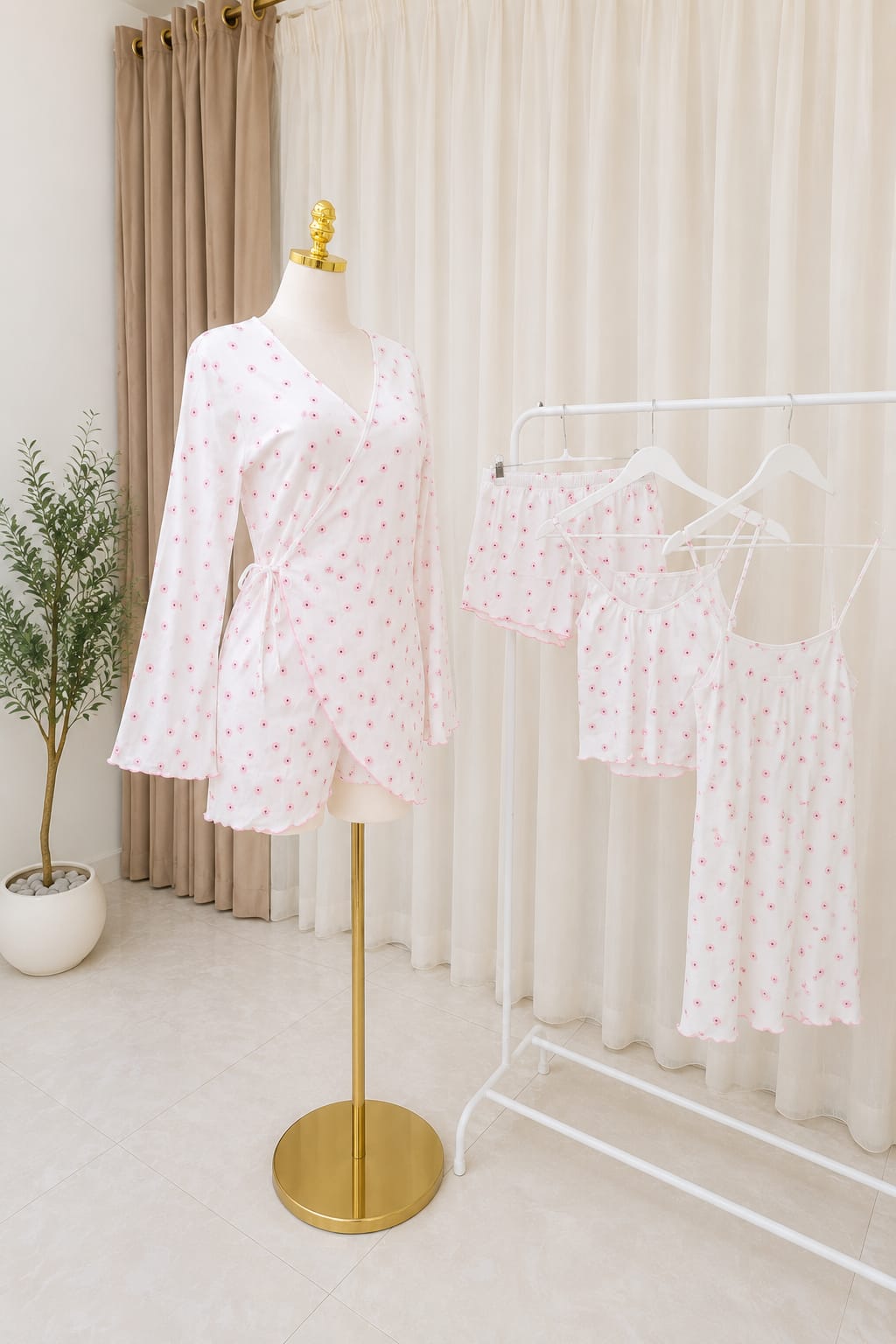 4 Pcs Flower Pajama Set