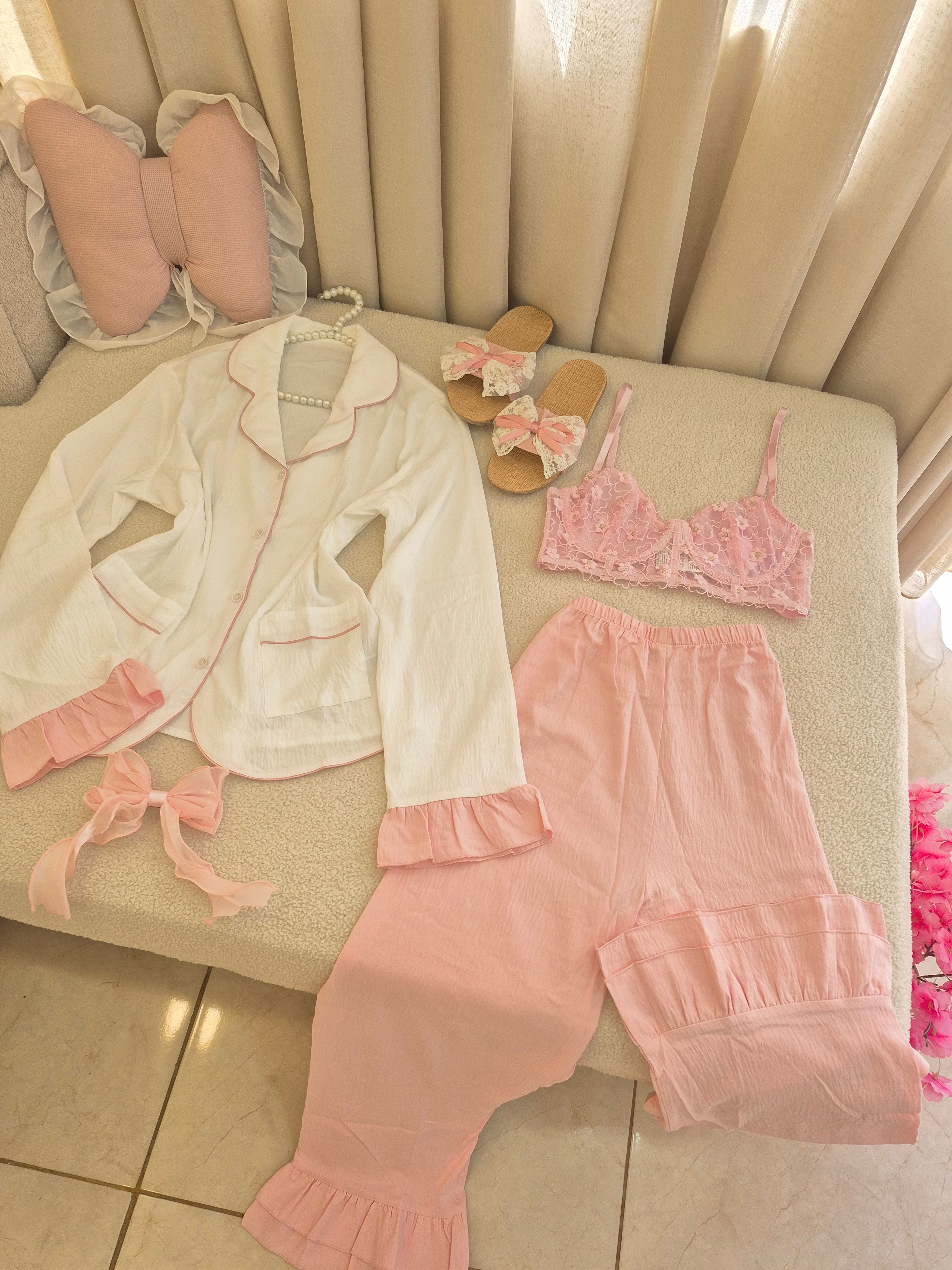 Baby Pink & White Pj Set 2pcs