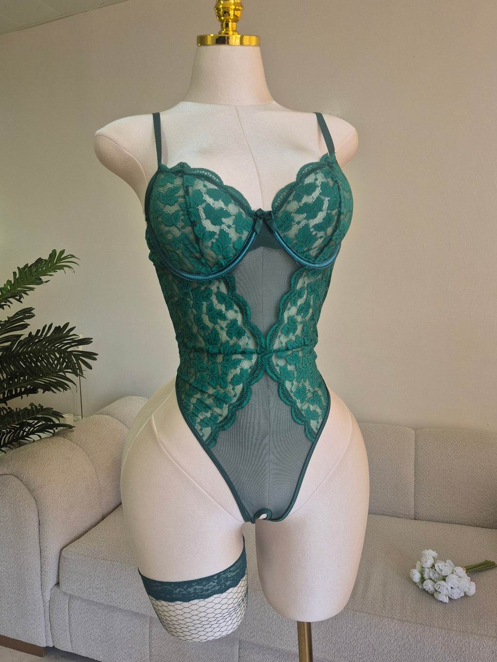 Green Bridal Body Suit with robe & socks