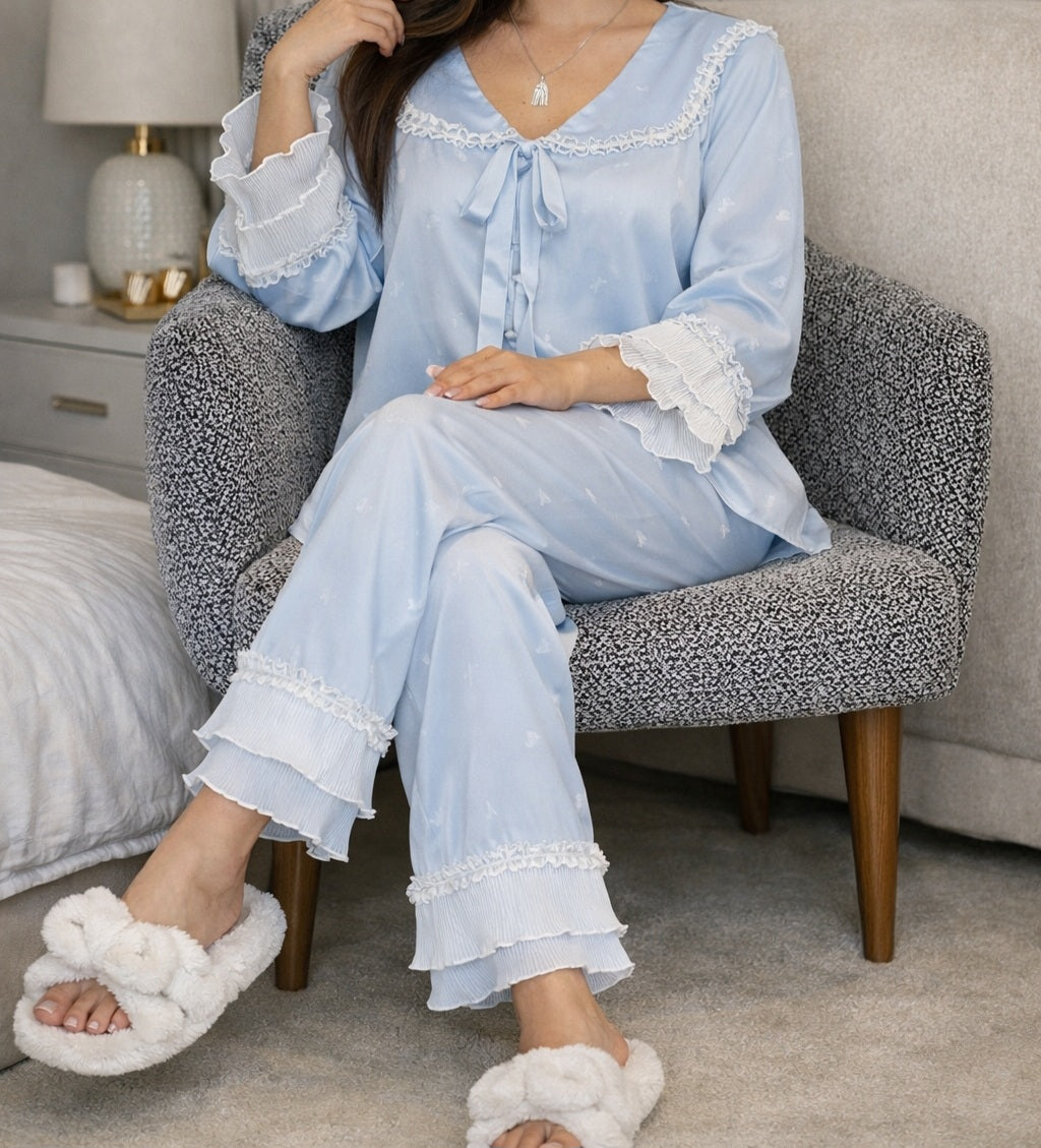 Baby Blue Silk Satin Pajama Set