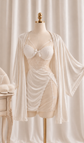 White Velvet Elegance Robe Set with string 3pcs