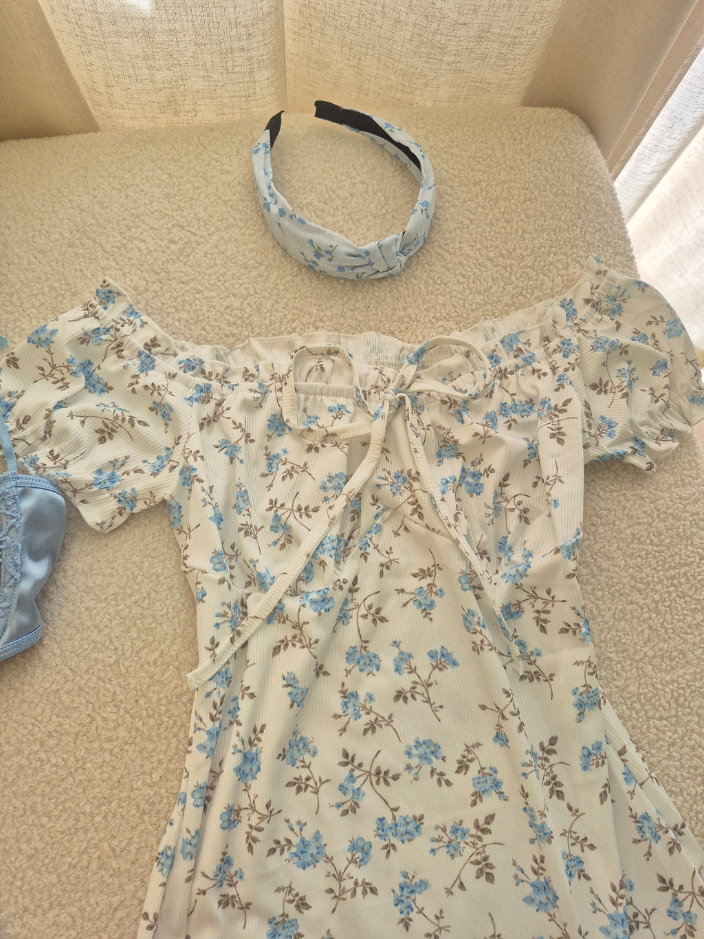 Blue Floral off Shoulder Dress