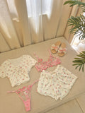 Floral Pink Short Set with Lingerie