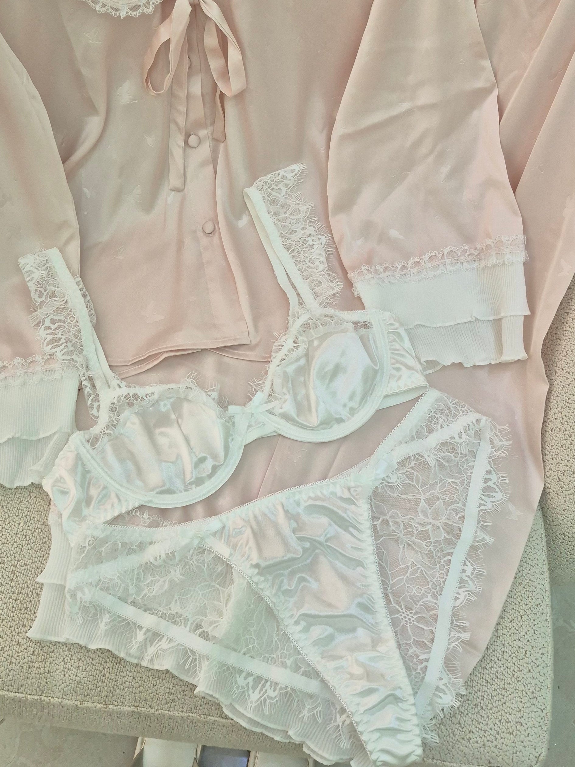 Satin White Bra Set