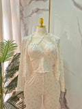 3 Pcs Floral White Pajama Set