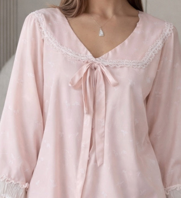 Baby Pink Silk Satin Pajama Set