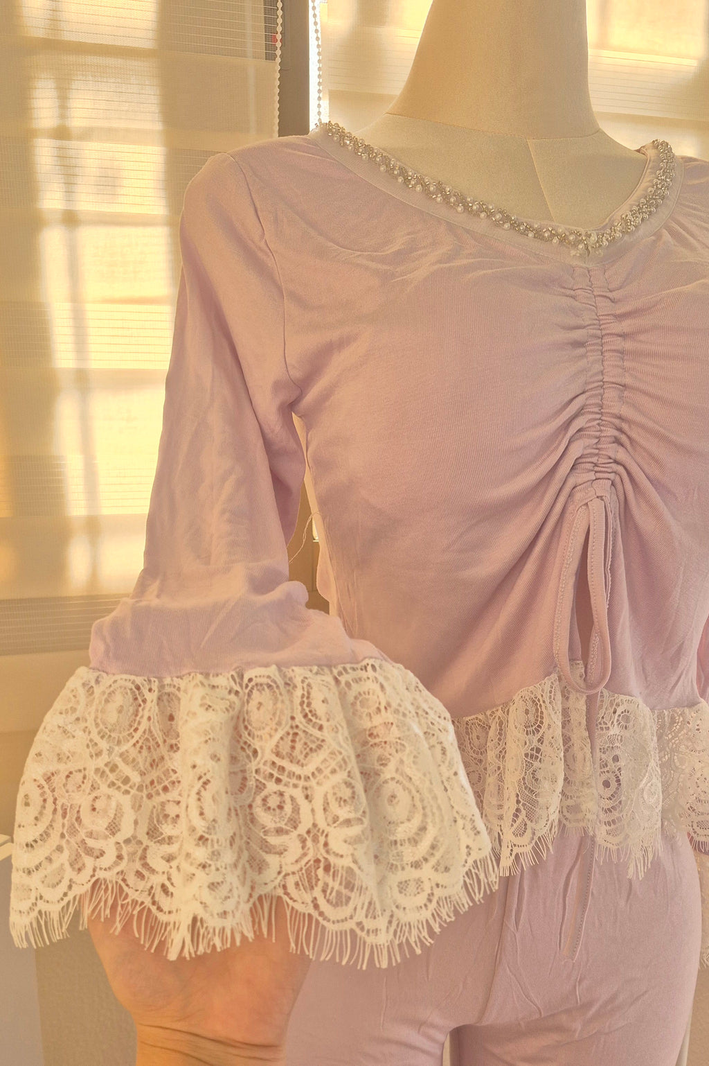 Lilac Padded Lace Cotton Pajama Set Only