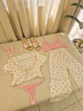Feminine Floral Pajama with Bra Set