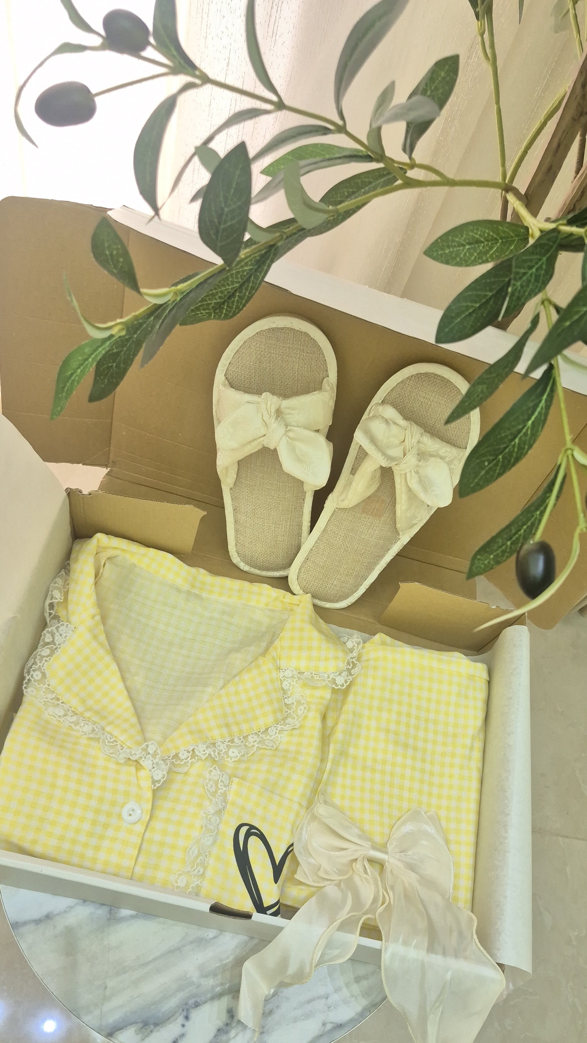 Yellow Pajama Pant Set with Slipper