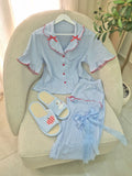 Blue & Red Pajama Set with Slipper