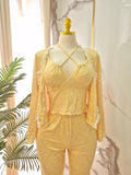 3 Pcs Floral Yellow Pajama Set