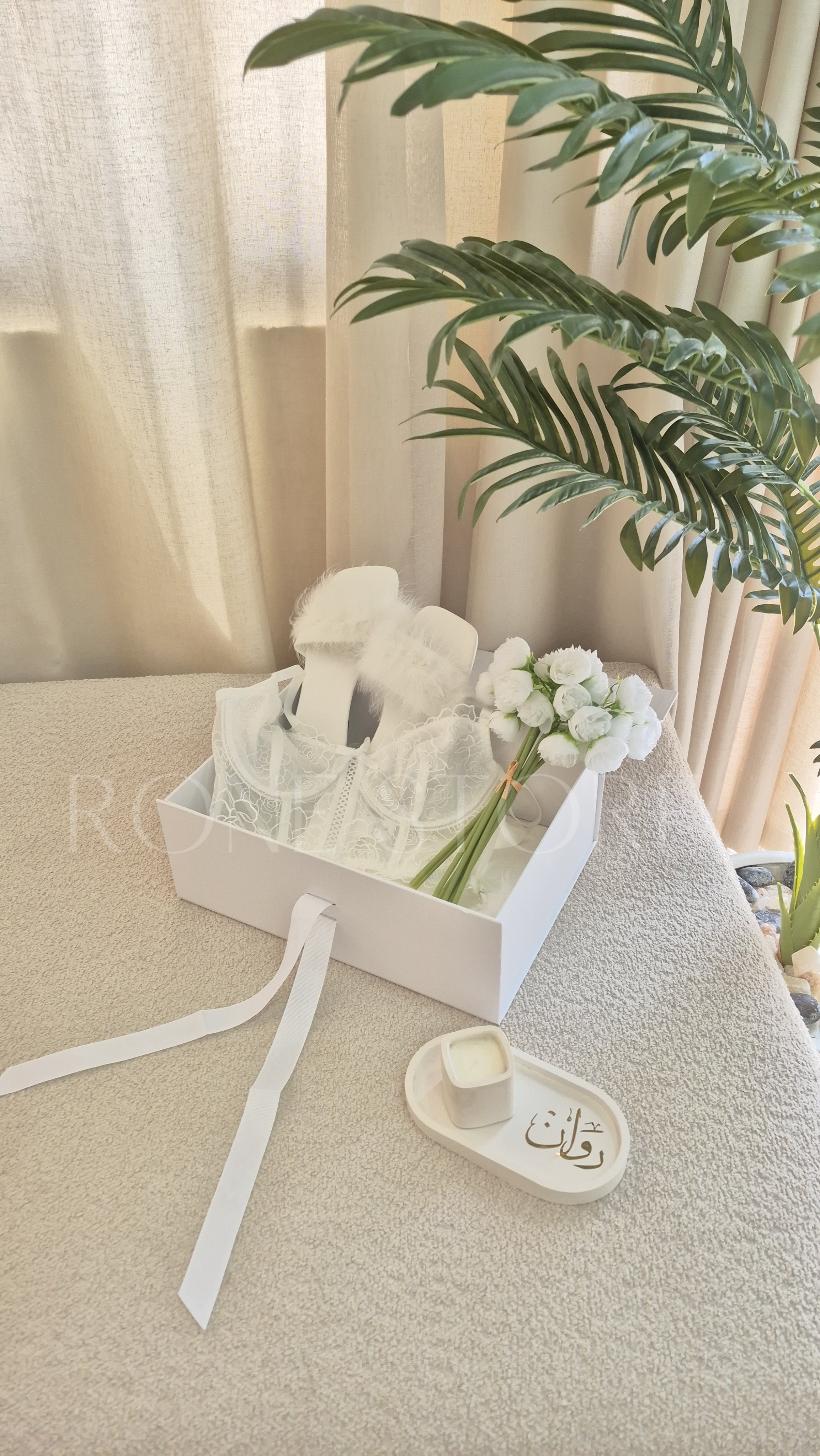 White Satin Bridal Set With Lengerie Set (4pcs)