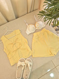 Yellow Bow Short Set With Bra