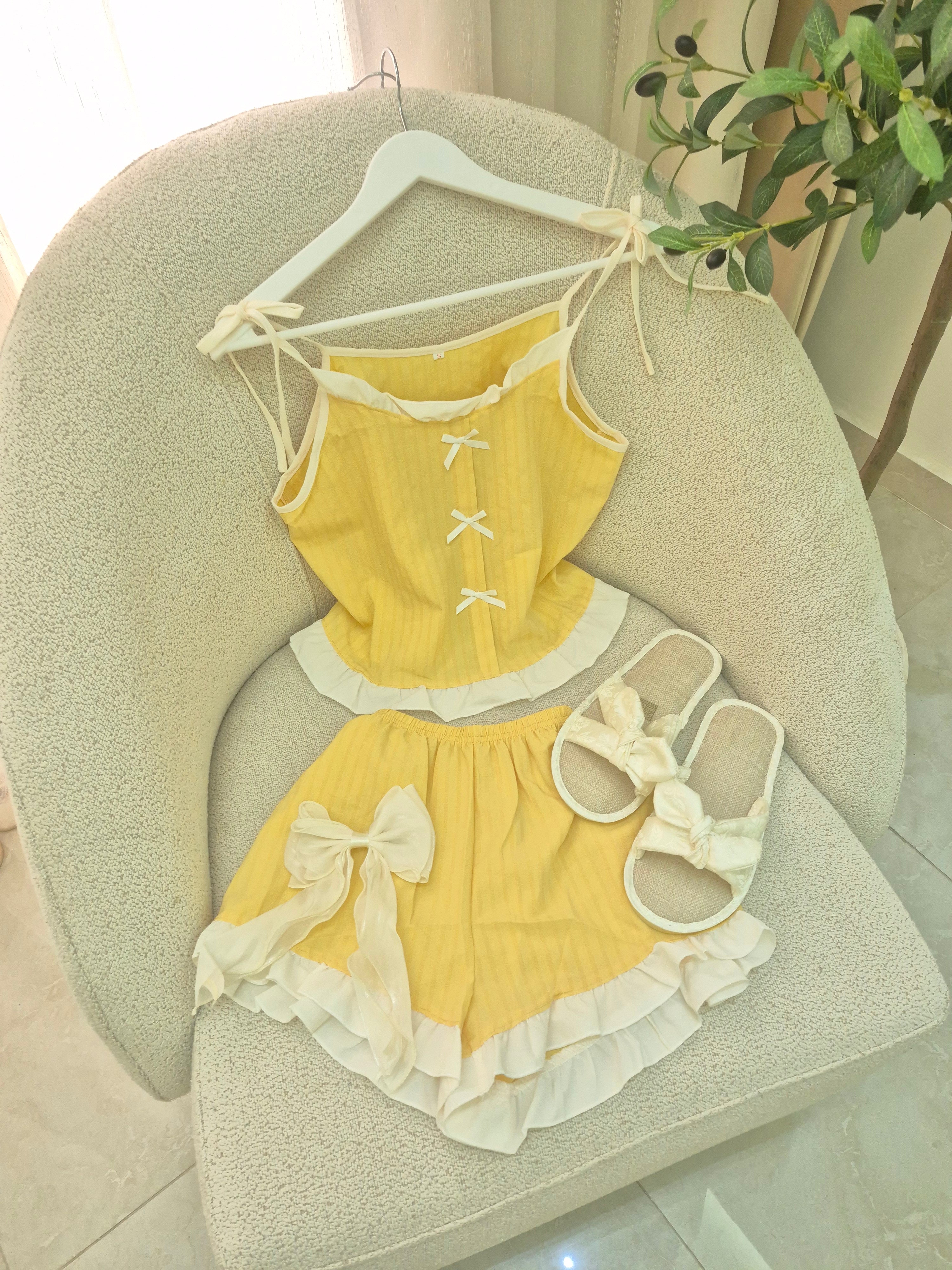 Yellow Ruffle Pajama Short Set