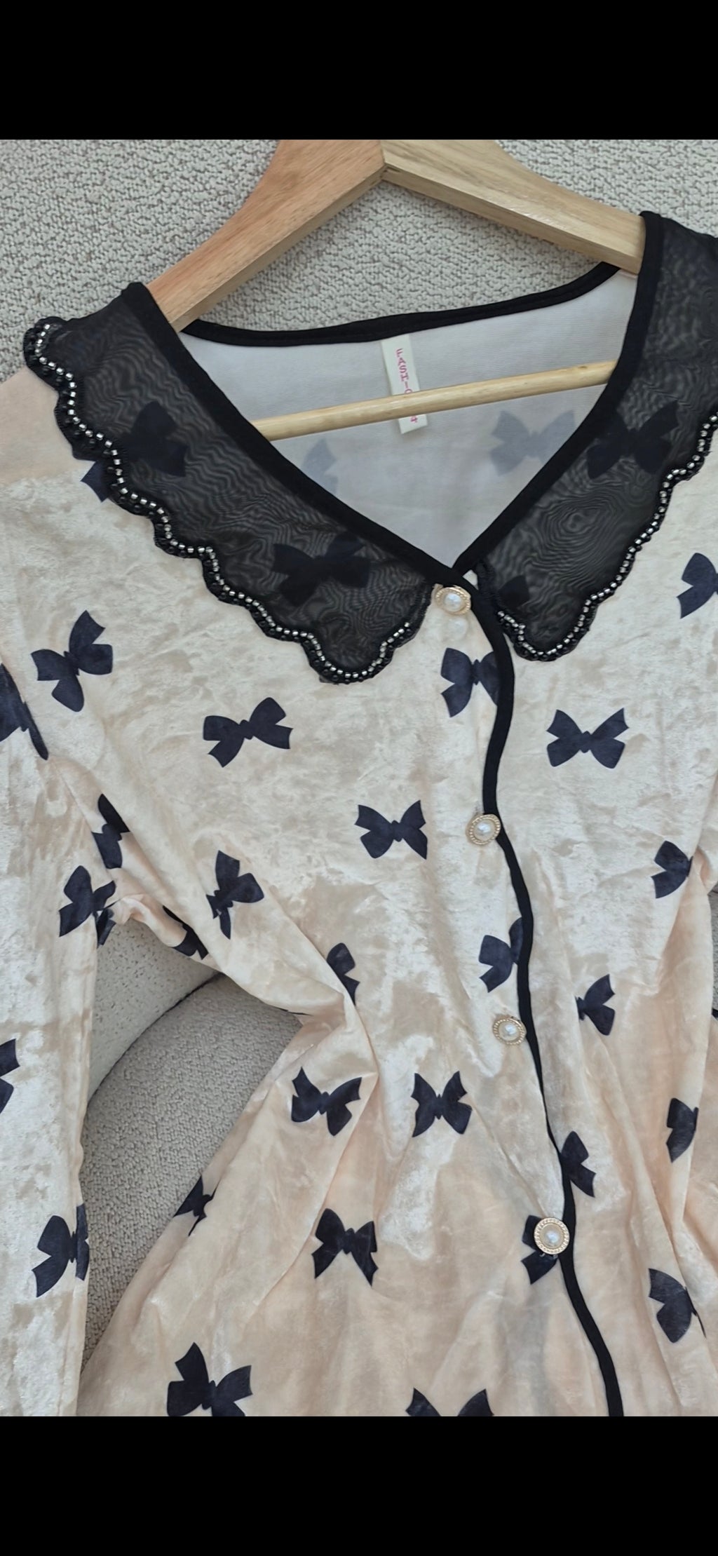 Black Bow Velvet Pajama Set Only