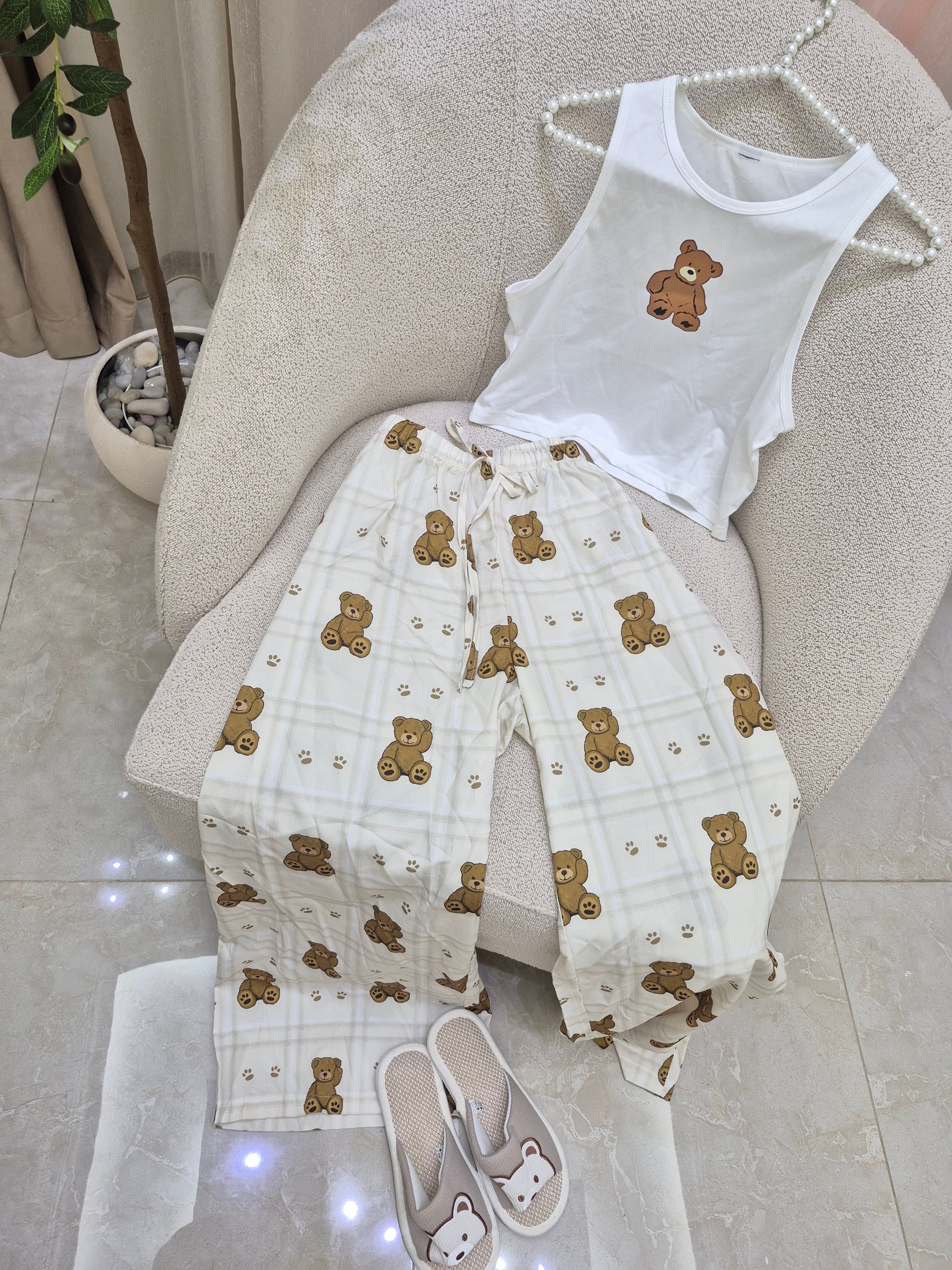 Bear Pajama Set With Slipper