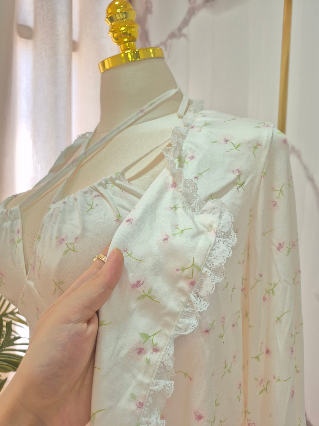 3 Pcs Floral White Pajama Set