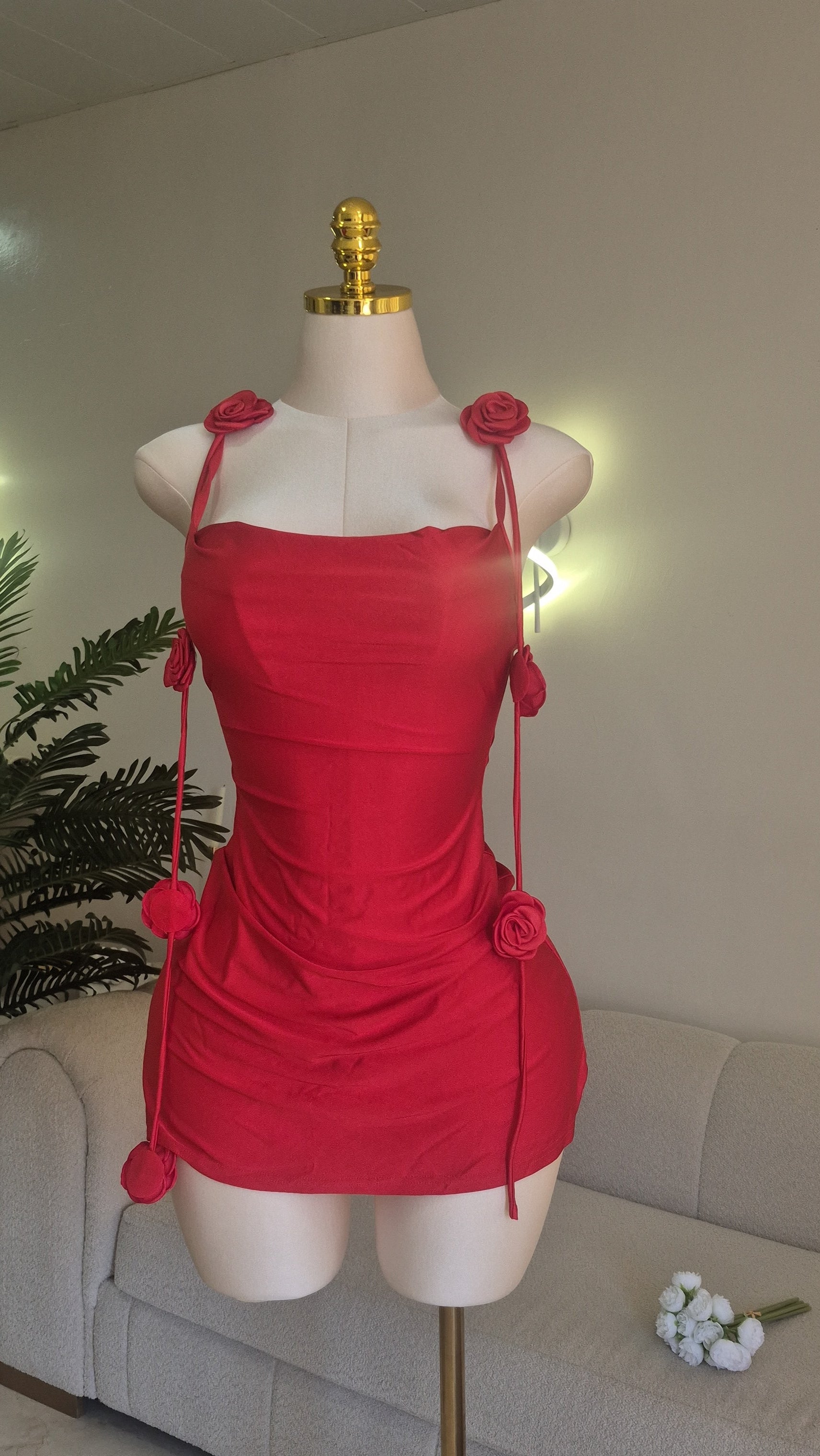Red Summer Dress with floral Details
