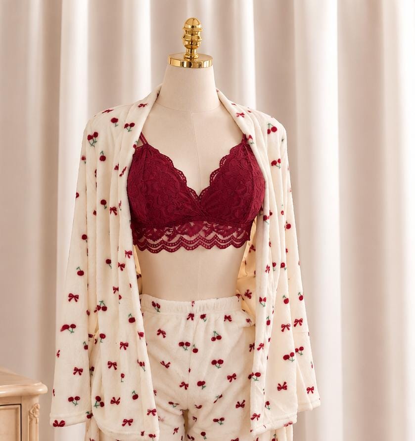 Cherry Romance  3Piece Pajama Set