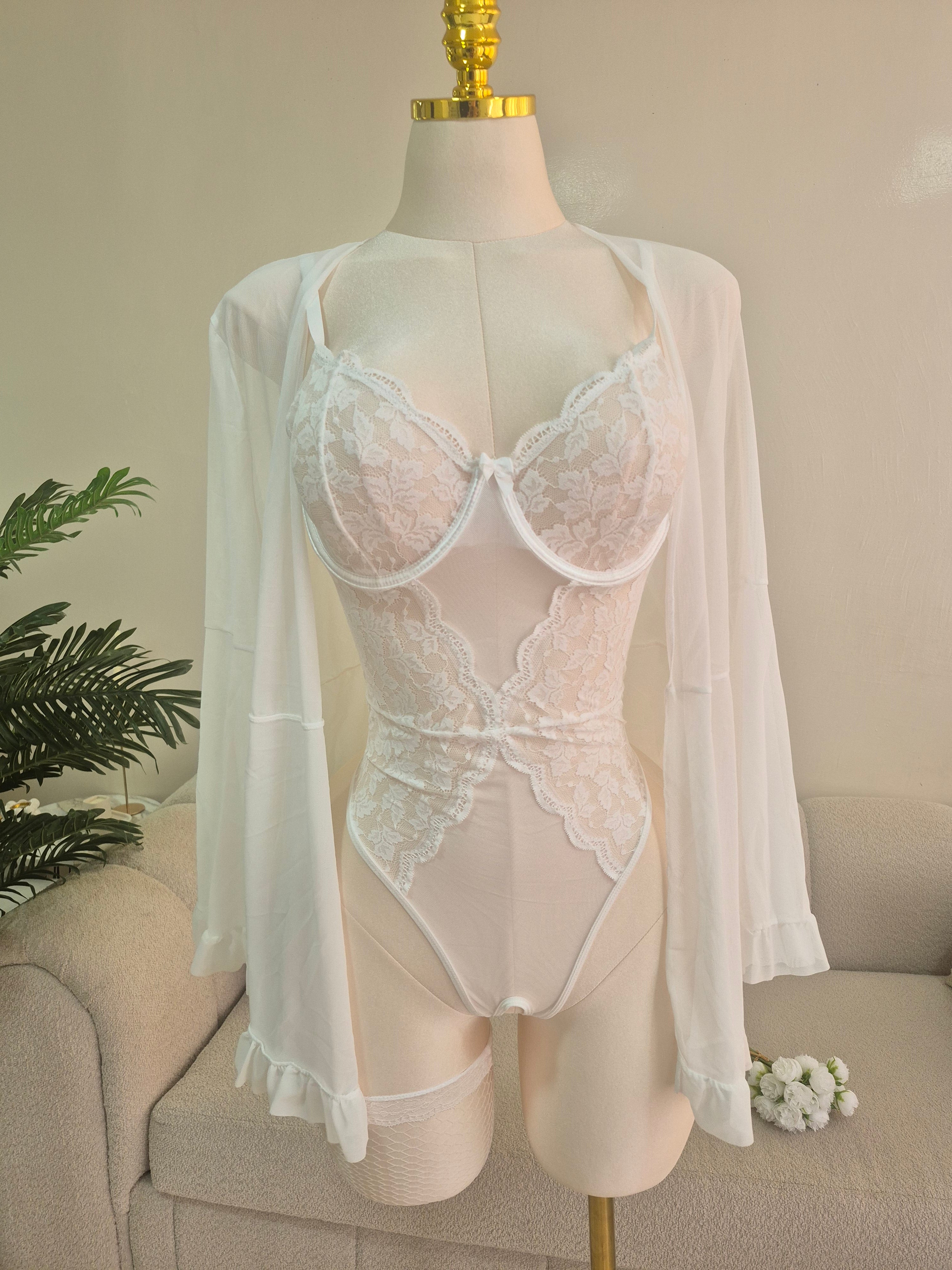 White Bridal Body Suit with robe & socks