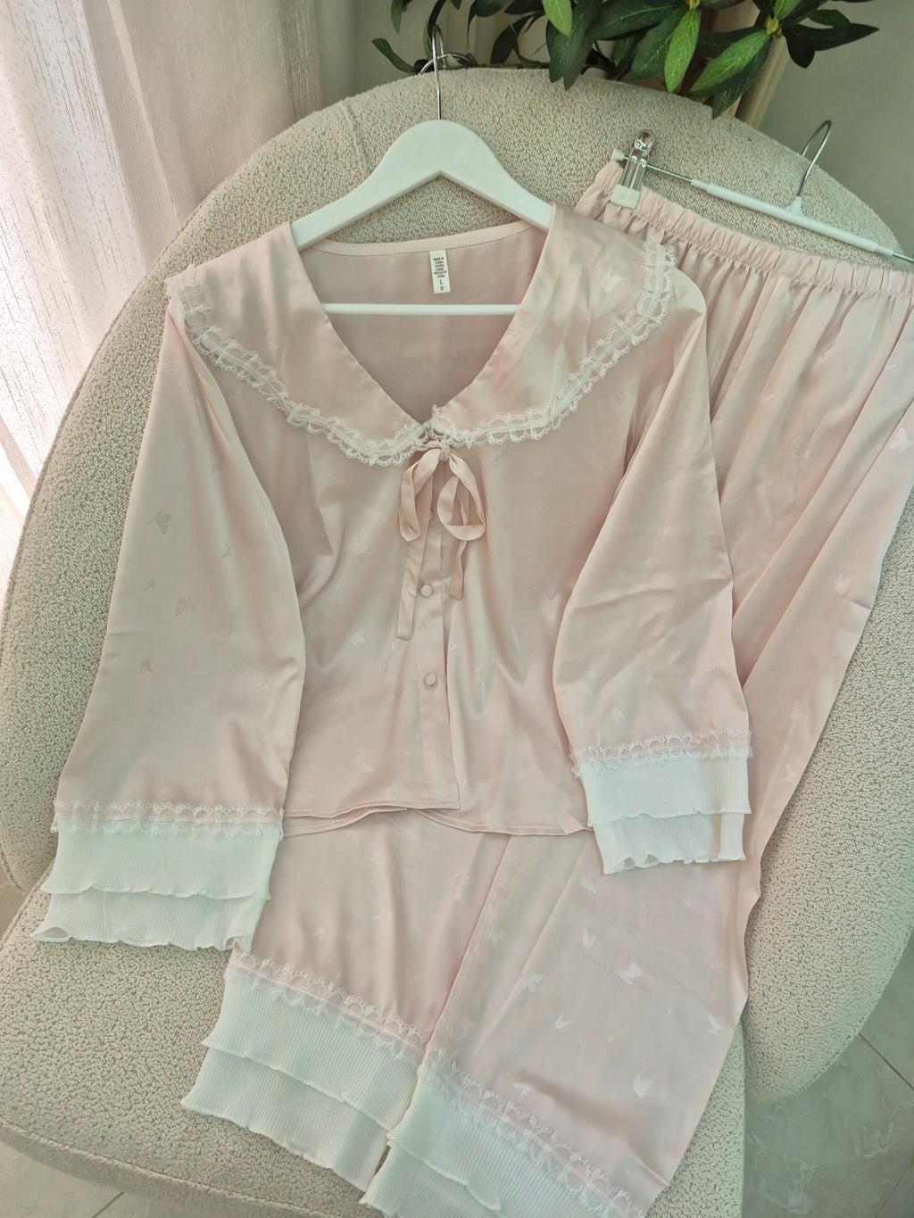 Baby Pink Silk Satin Pajama Set