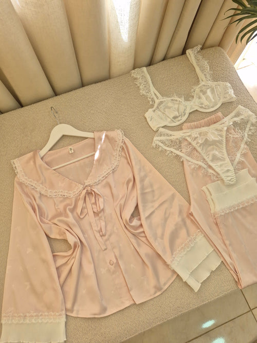 Baby Pink Silk Satin Pajama Set