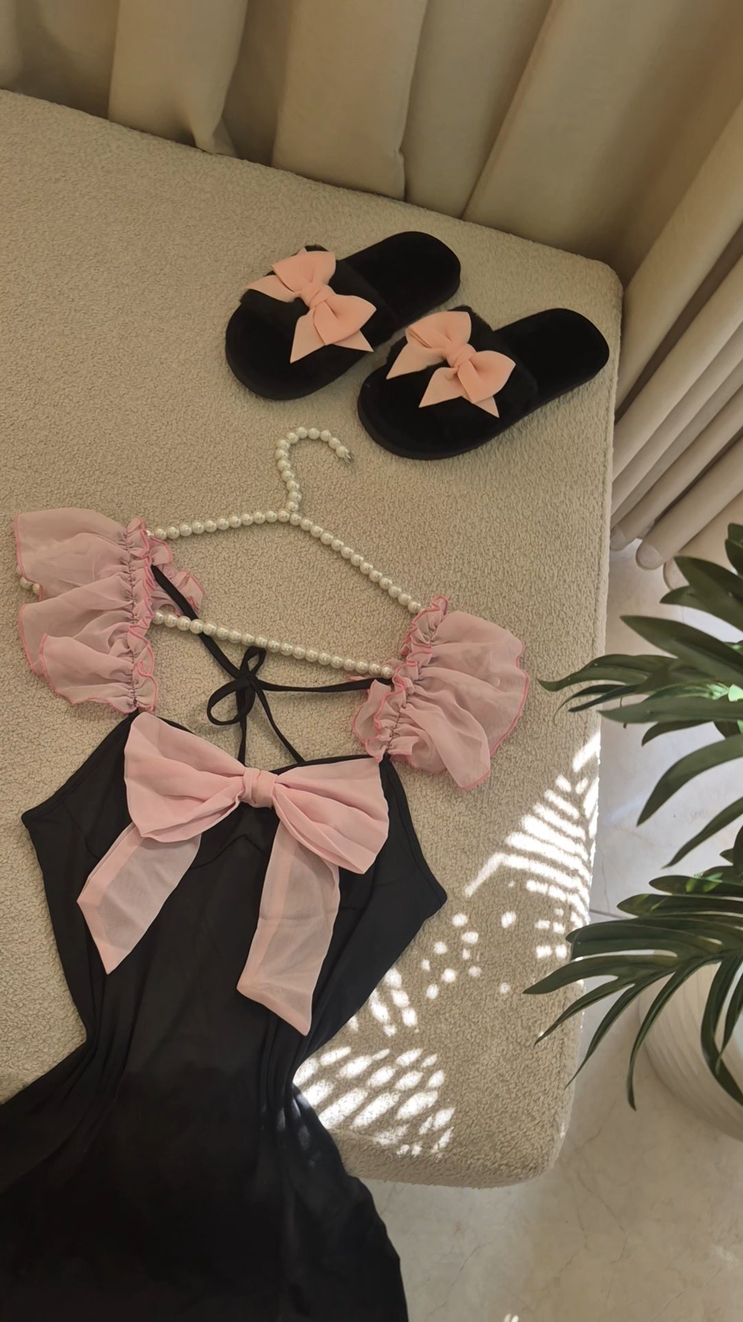 Pink & Black Bow Dress with slipper