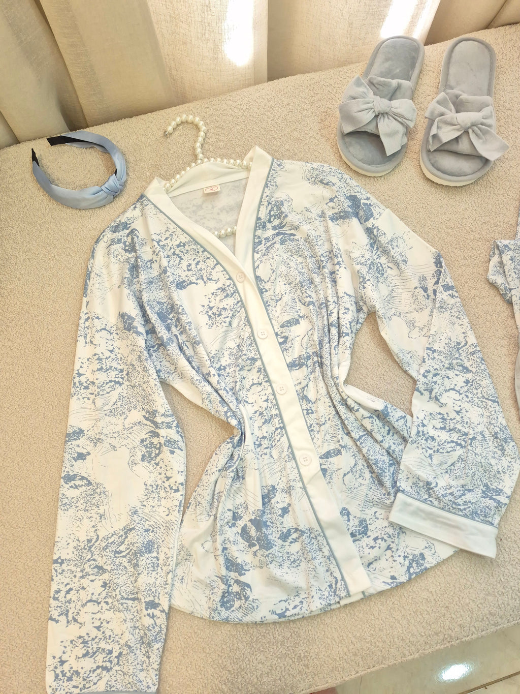 Blue hospital Pj Set & Slipper