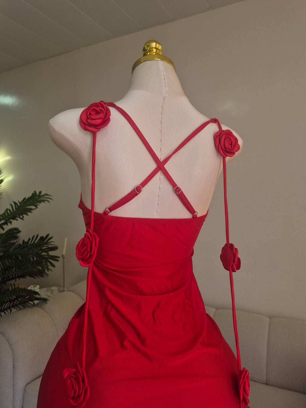 Red Summer Dress with floral Details