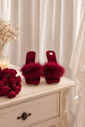 Burgendy Feather Fuzzy Slipper