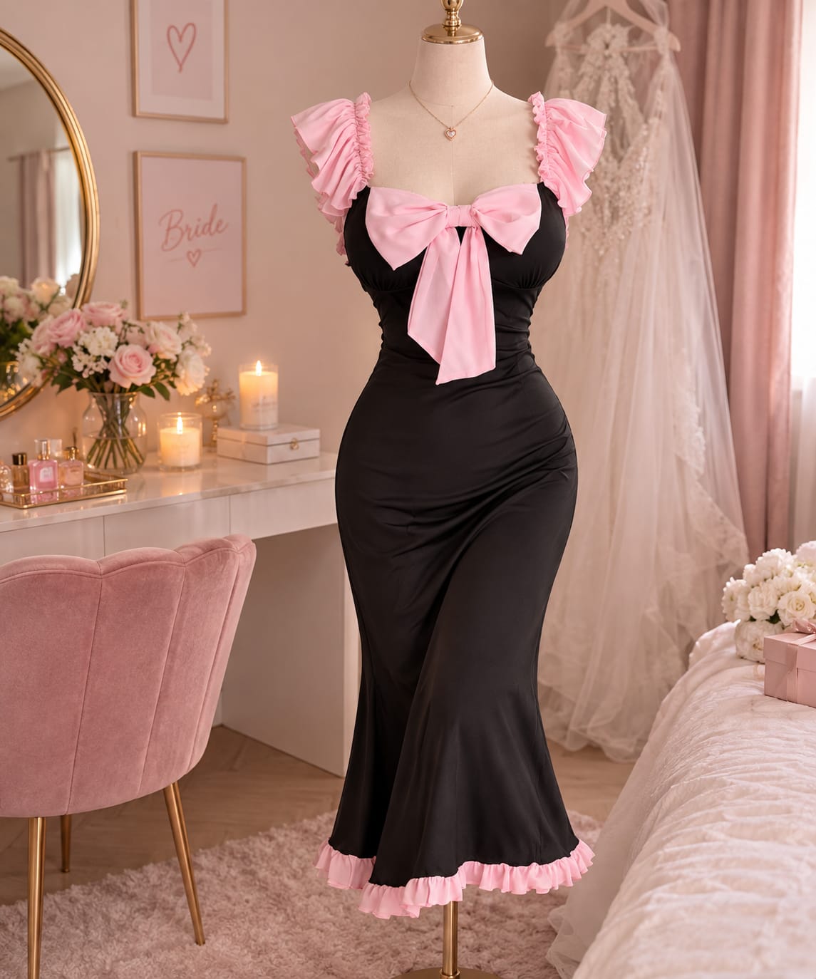 Pink & Black Bow Dress with slipper