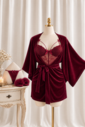 Burgendy Velvet Elegance Robe Set with string 3pcs